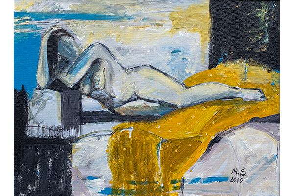 Reclining Nude with Yellow Background